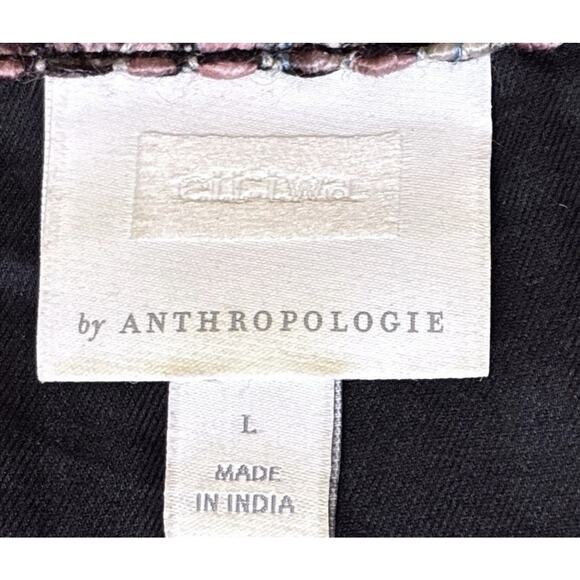 Anthropologie ETT:IWA Sz L LS Tweed Fringe Snap Frnt Brn Cream Rust Green Jacket - Picture 4 of 8